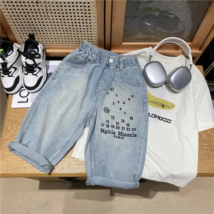 吴小越w430男童薄牛仔裤短裤刺绣数字工艺中大童装帅气男孩夏款