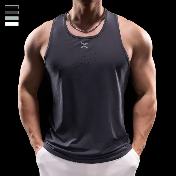 超量  春夏季美式男士跑步训练运动健身背心速干衣休闲纯色