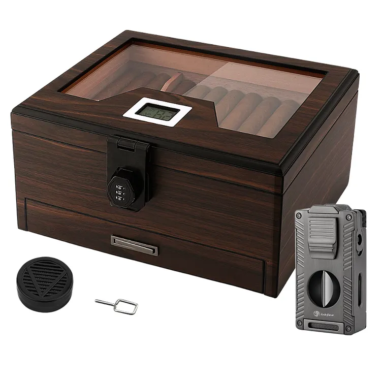 XIFEI雪茄盒大容量保湿箱雪松木醇化养可视窗密码锁雪茄盒送长辈