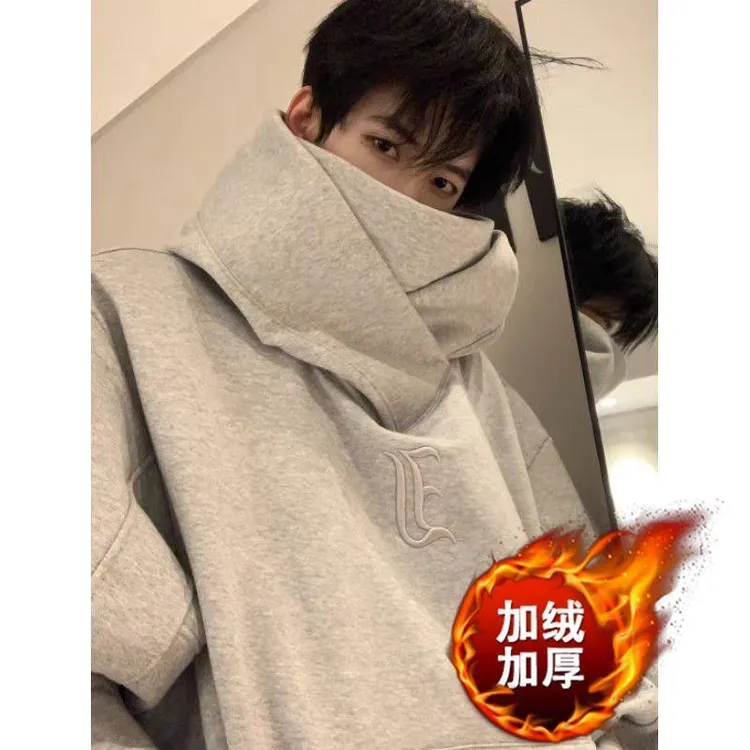社恐i人高领连帽野王卫衣秋冬加绒男女同款美式休闲运动澜帽衫潮