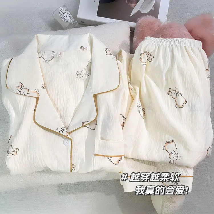 云朵棉奶白小兔春夏季睡衣少女款爆款2025新款家居服长短袖裤套装