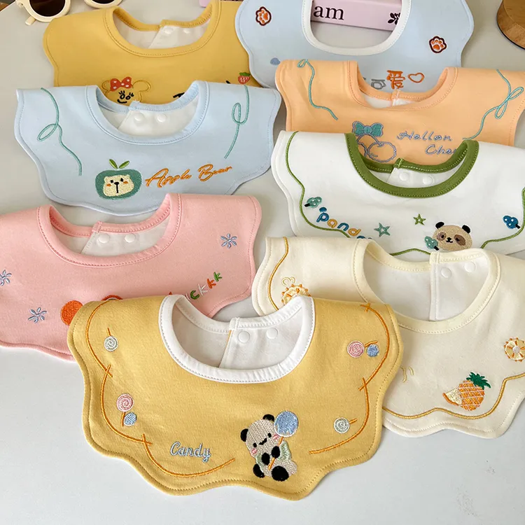 【自选链接】宝宝棉质刺绣口水巾A类婴幼儿防水小围嘴花瓣围兜纯棉