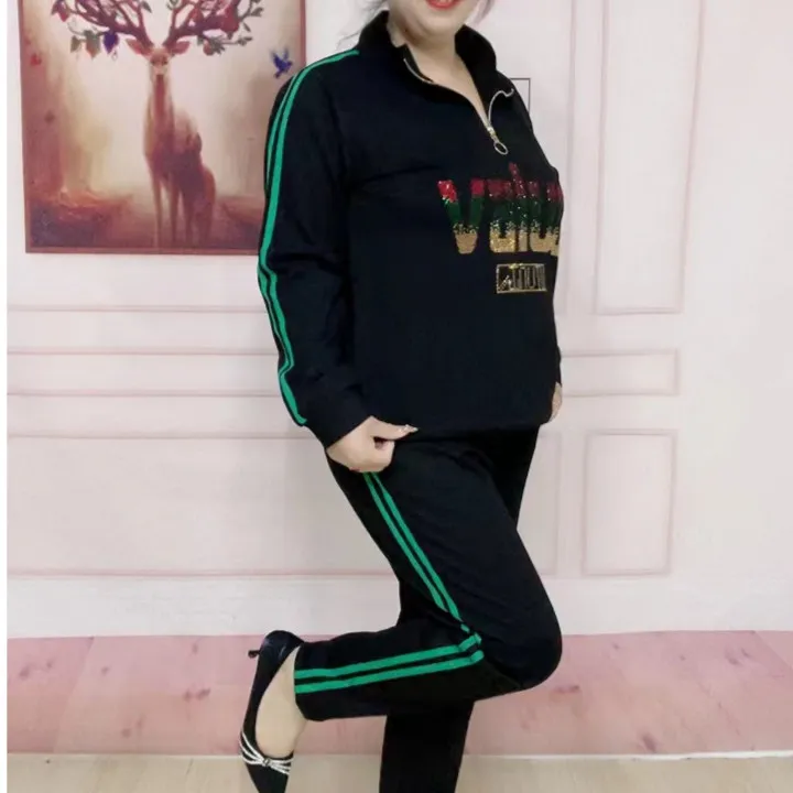 明璐098休闲运动套装春秋时尚烫钻宽松长袖长裤两件套丁达尔穿搭
