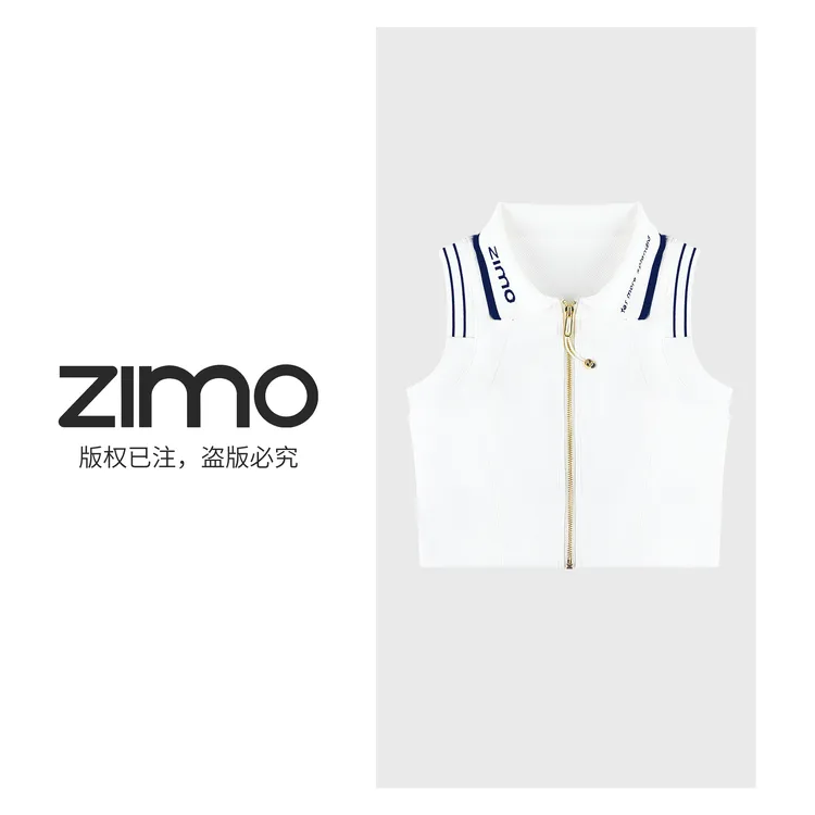 Polo领金拉链背心式文胸-藏青字母-zimo-瑜伽健身瑜伽服健身外穿