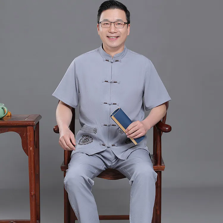 唐装套装2024新款男中国风短袖一整套爷爷春夏季长袖休闲服中老年