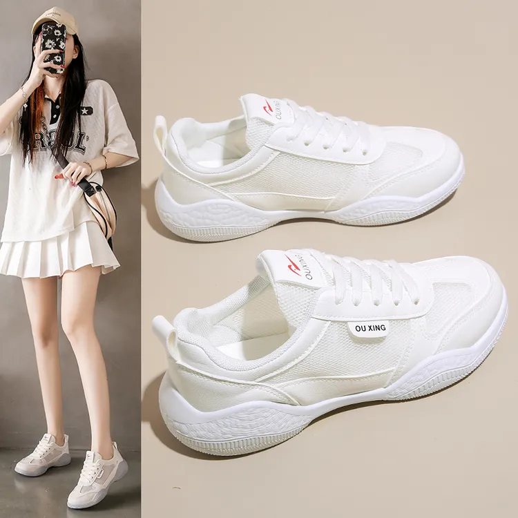 爆款网面低帮休闲韩版女鞋百搭夏季透气轻便平底跑步学生软底学生