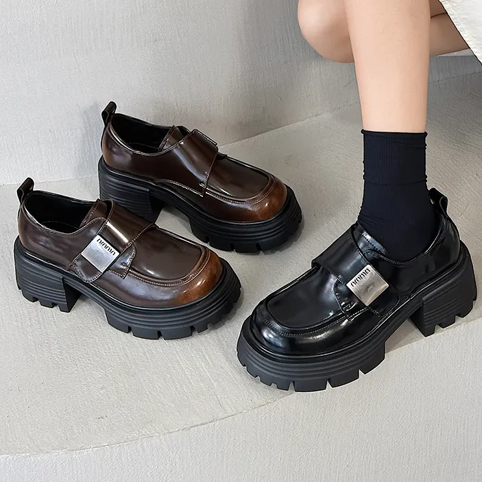 厚底乐福鞋增高小皮鞋2025春秋新款百搭英伦风粗跟单鞋高跟鞋子女