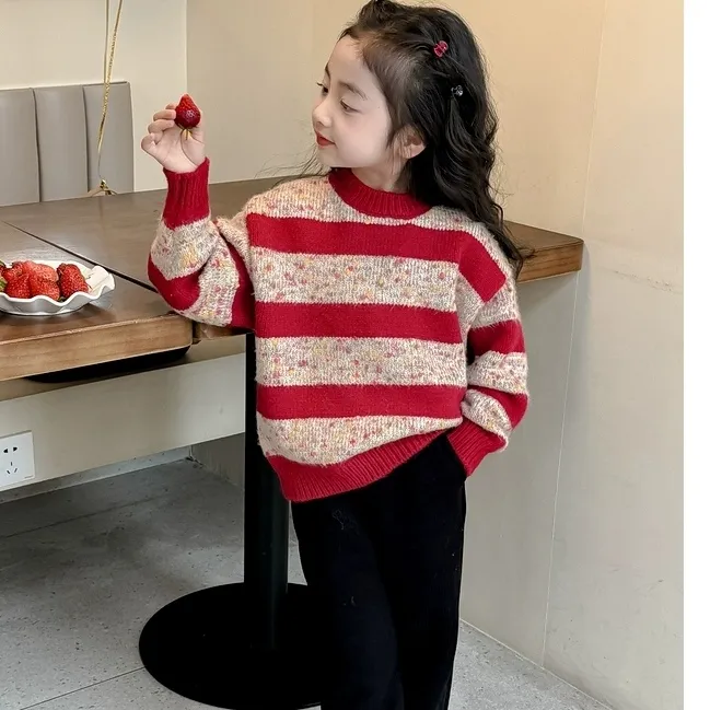 女童毛衣水貂绒冬装新款加厚儿童针织衫冬季圣诞节宝宝长袖上衣