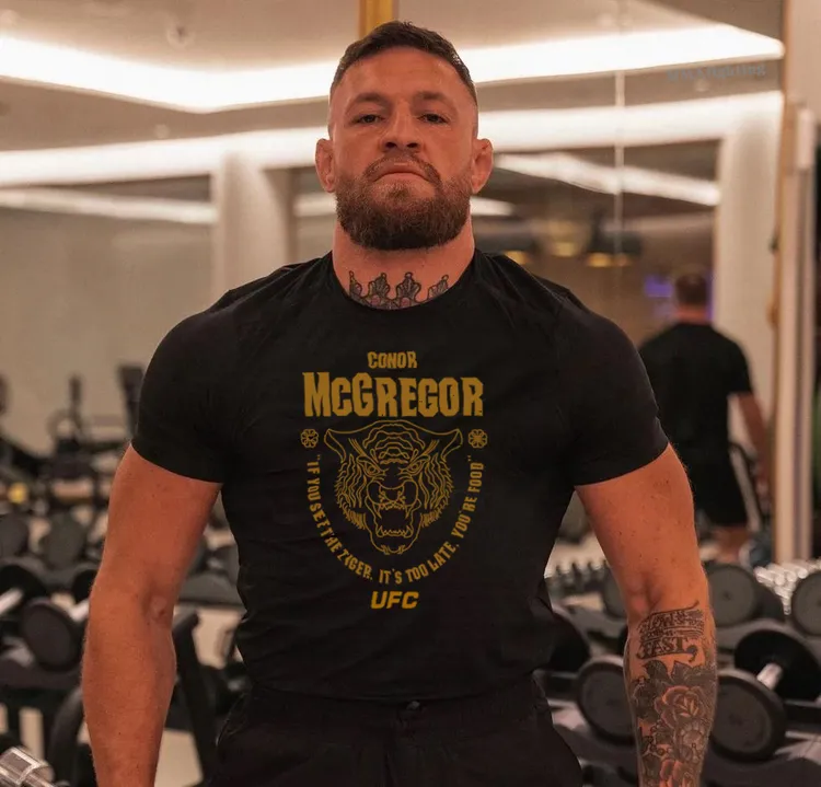 UFC嘴炮康纳运动健身吸汗速干休闲短袖T恤虎头烫金MMA健身短袖