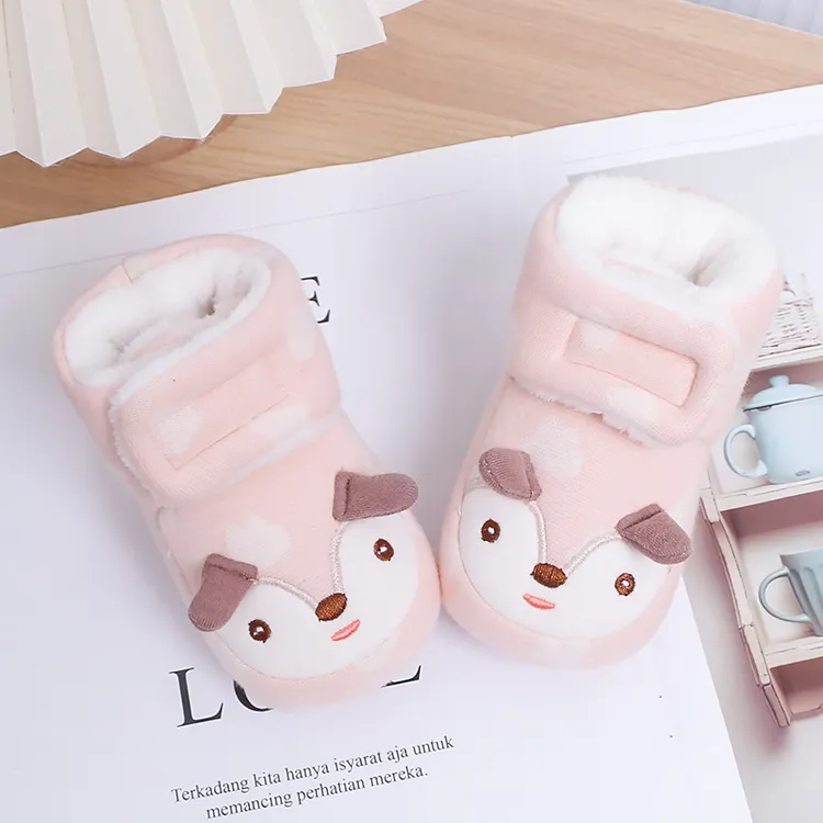冬季加绒保暖婴儿鞋0-12月宝宝鞋可爱卡通不掉鞋加厚软底步前鞋