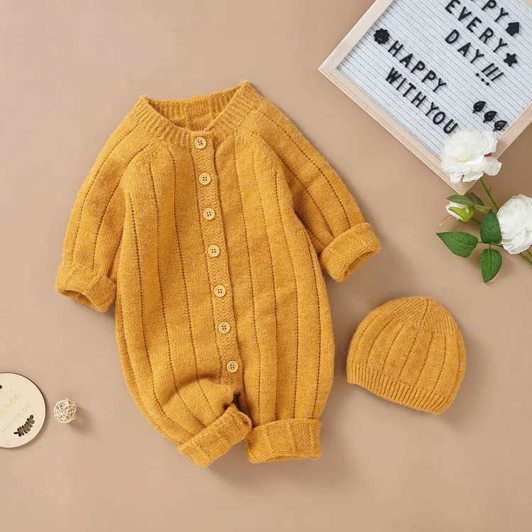 婴儿编织毛线衫小童爬爬服开衫毛衣带帽男女宝宝针织衫哈衣服秋冬
