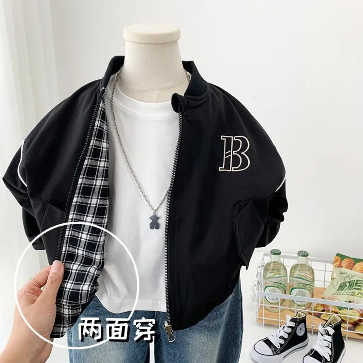 男童棒球服外套2023新款秋装儿童休闲帅气两面穿夹克衫中小童上衣