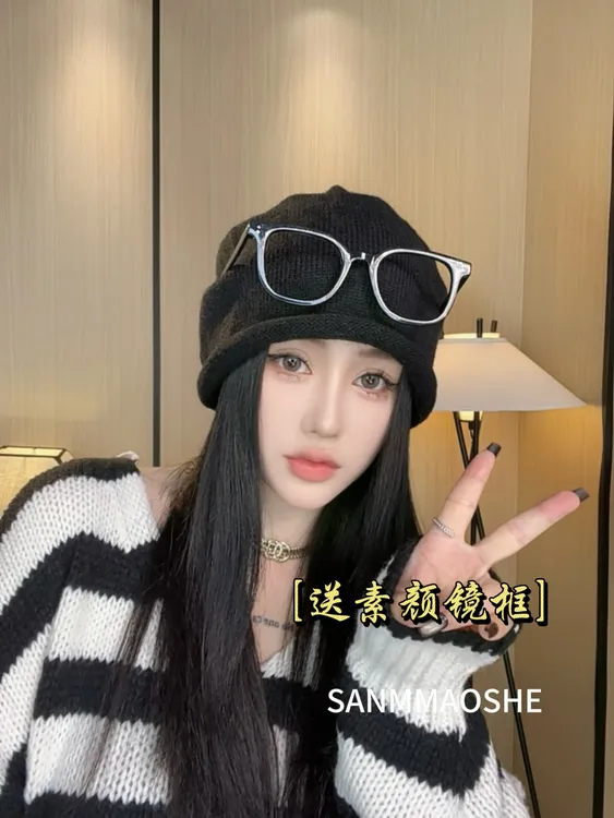 【拍一发二送镜框】秋冬季网红百搭防寒保暖女堆堆帽套头护耳防风帽