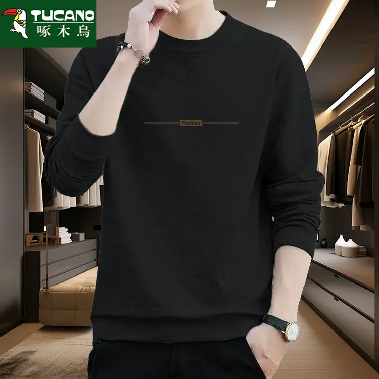 啄木鸟韩版新款男士华加厚圆领套头打底上衣宽松大码卫衣潮流保暖