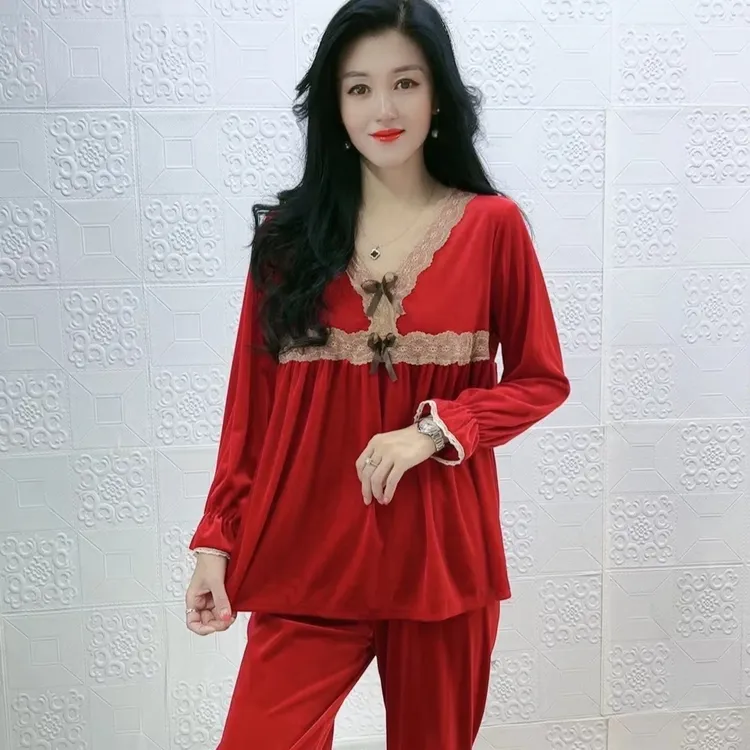 花女 2025 洋气时尚长袖女士秋冬宽松金丝秋季网红气质家居套装