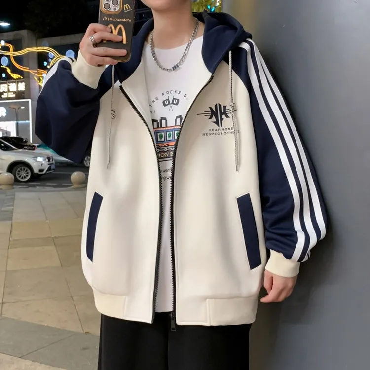 青少年秋冬季新款棒球服外套男初中高中学生连帽夹克加绒加厚衣服