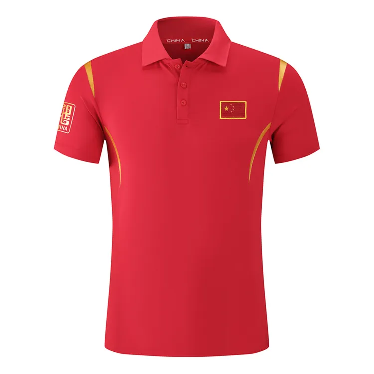 24年中国队翻领运动短袖T恤POLO体校校服游泳健身武术教练服定制
