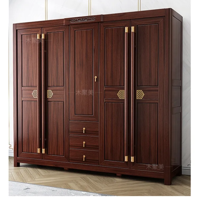 新中式乌金木全实木衣柜家用卧室三四五对开门储物收纳原木大衣橱