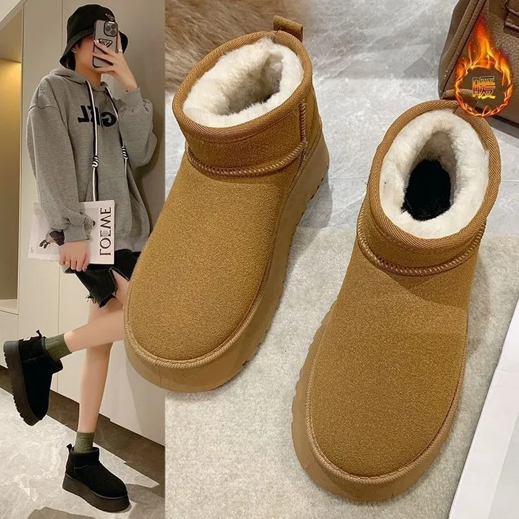 2024冬季新款短筒保暖韩版厚底平底时尚百搭加绒加厚网红雪地靴女