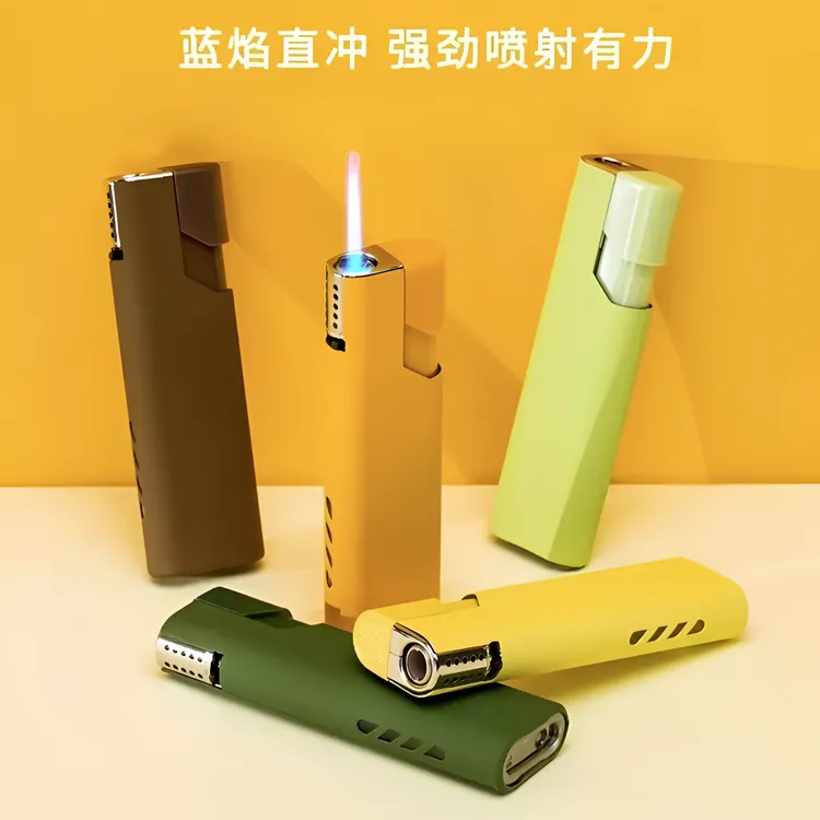 莫兰迪高档耐用蓝焰直冲打火机可充气加厚防爆金属机身厂家直销