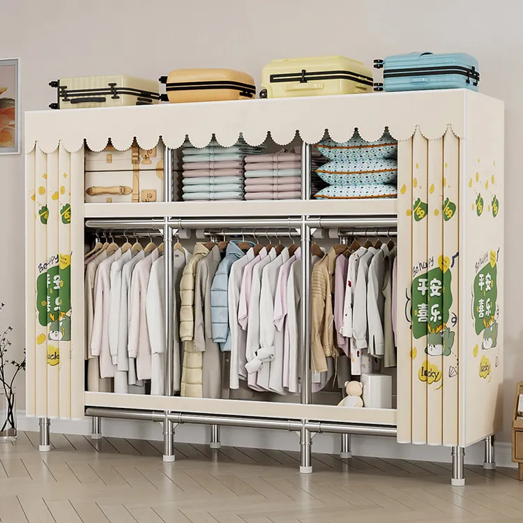 简易衣柜家用卧室全钢架布衣柜出租房专用钢管加粗加厚收纳挂衣柜