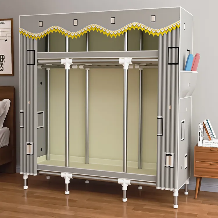 简易衣柜家用卧室出租房专用全钢架布衣柜加粗加厚钢管衣服收纳柜