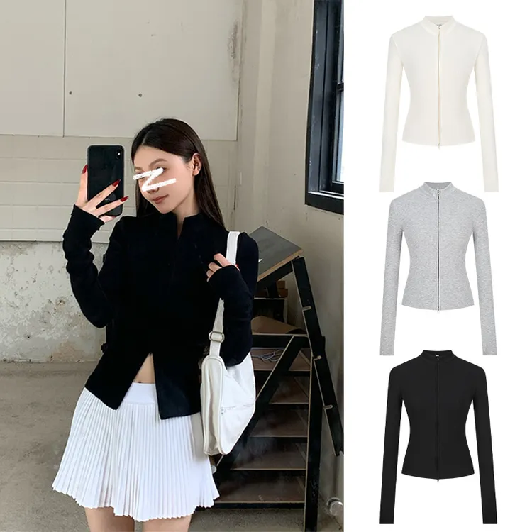 MosesQueen/魔西女王双拉链外套运动瑜伽服女立领修身掐腰开衫