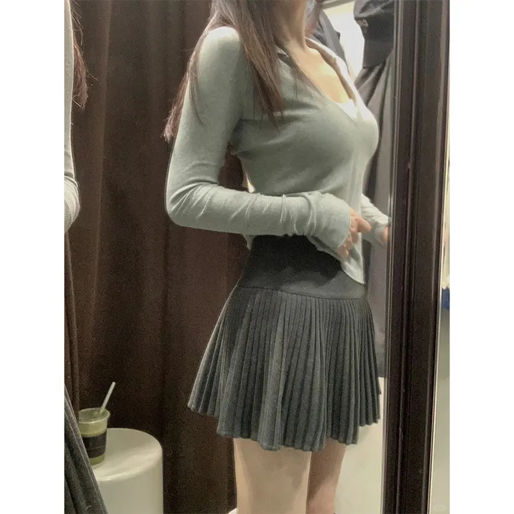 MosesQueen/魔西女王秋冬新款百褶裙女高腰显瘦防走光半身短裙