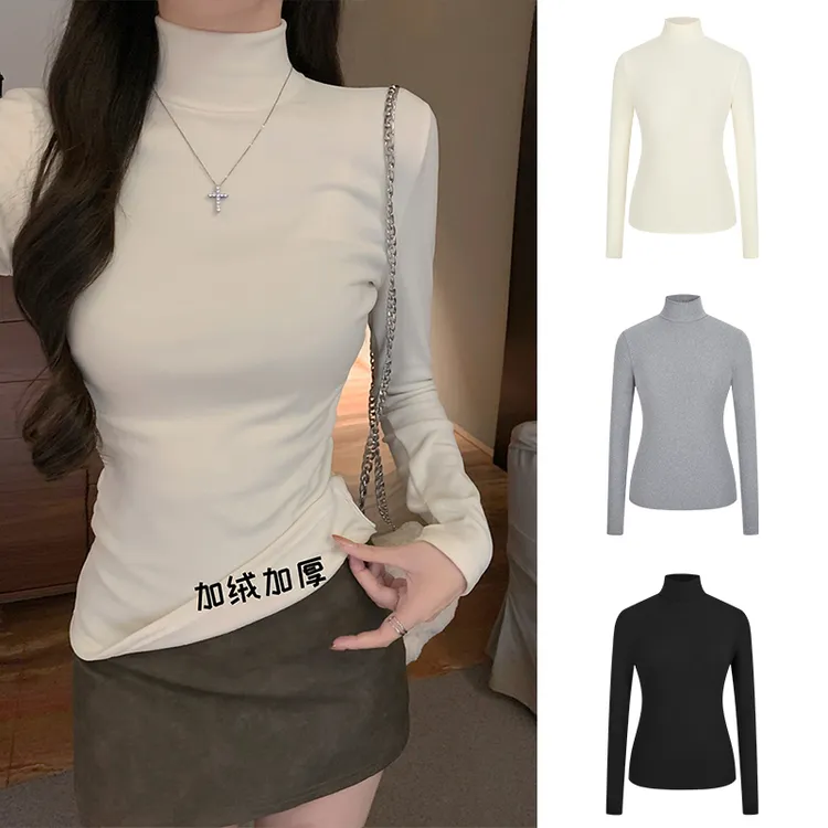 MosesQueen/魔西女王正肩高领T恤休闲加厚加绒上衣修身打底衫女