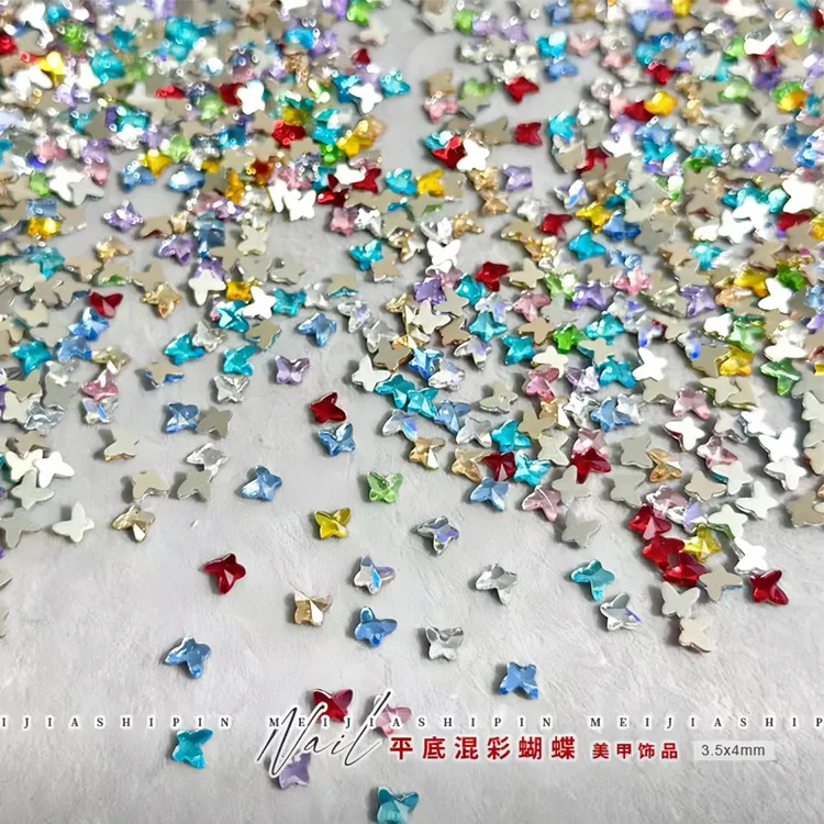 40【混彩：3.5x4mm平底蝴蝶】平底异型钻K9水晶玻璃美甲钻饰品指甲钻