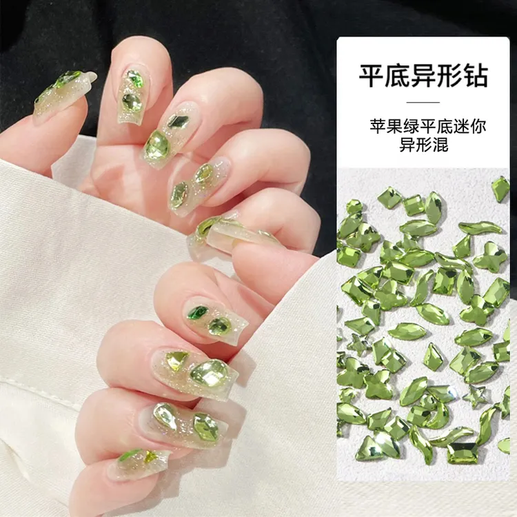 37【苹果绿：平底迷混锅】K9水晶玻璃美甲钻平底异型钻DYI饰品指甲钻