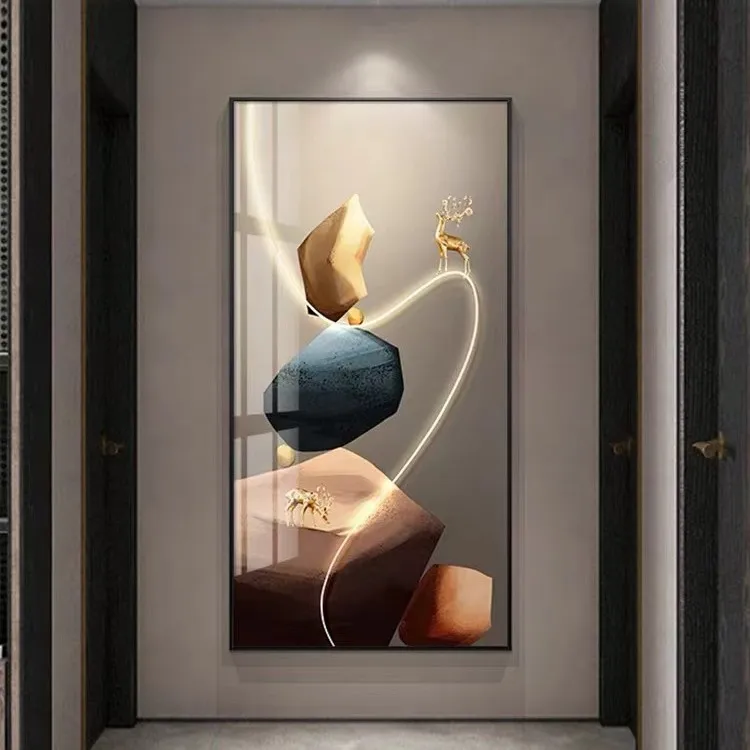 水沐金石福禄现代定制高端玄关画走廊端景沙发背景画时来运转平面