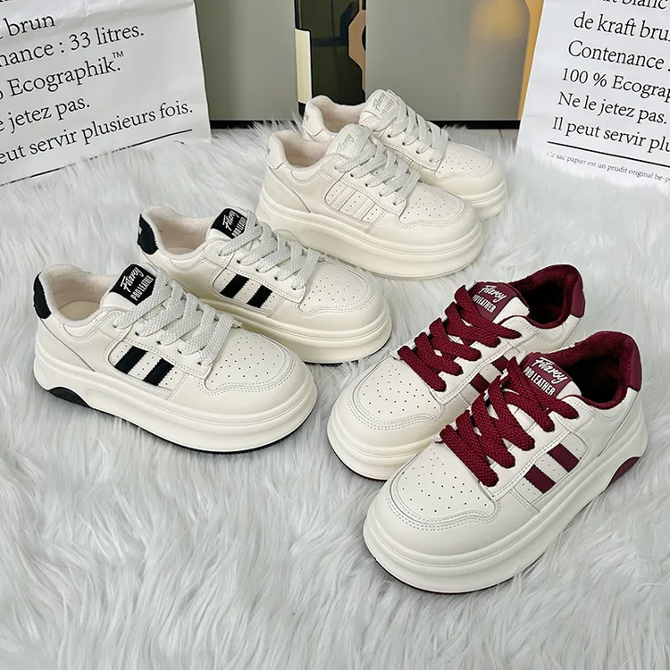 真皮加绒厚底小白板鞋女秋季安哥拉红时尚增高休闲秋冬板鞋712-1