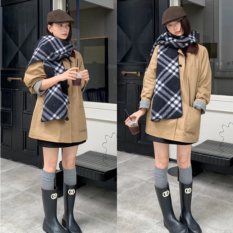 经典百搭方格子围巾女秋冬季2025新款韩系羊毛格纹围脖时尚休闲女