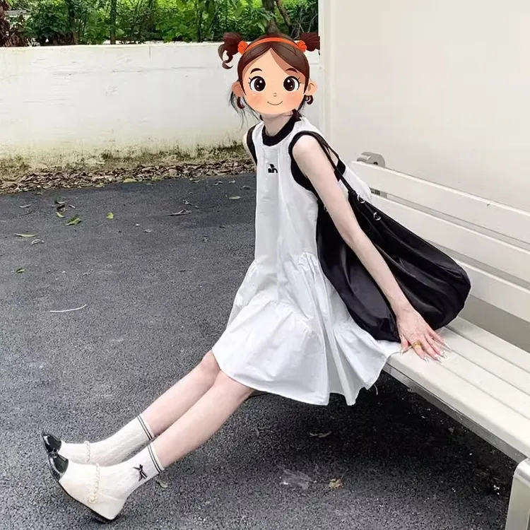 2025纯棉女童白色连衣裙夏季12岁夏装吊带女大童女孩公主裙子爆款