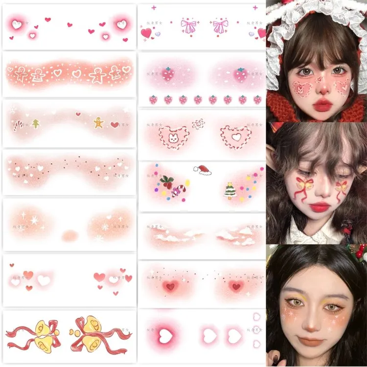 圣诞节妆容纹身贴 可爱雪花麋鹿腮红爱心脸贴 甜美妆饰品贴纸礼品