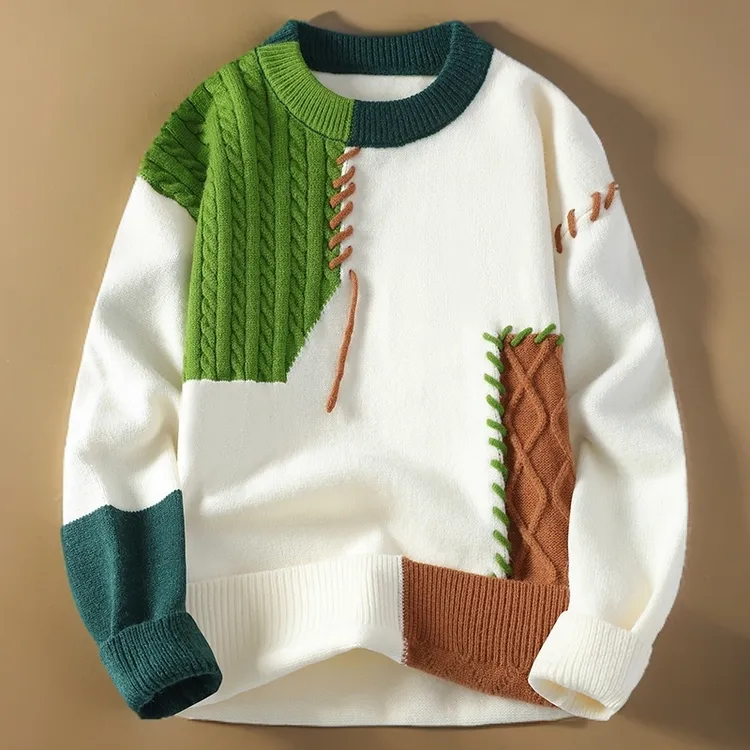 男士衣男毛衣秋冬季新款圆领加厚保暖宽松打底青少年圆领针织衫