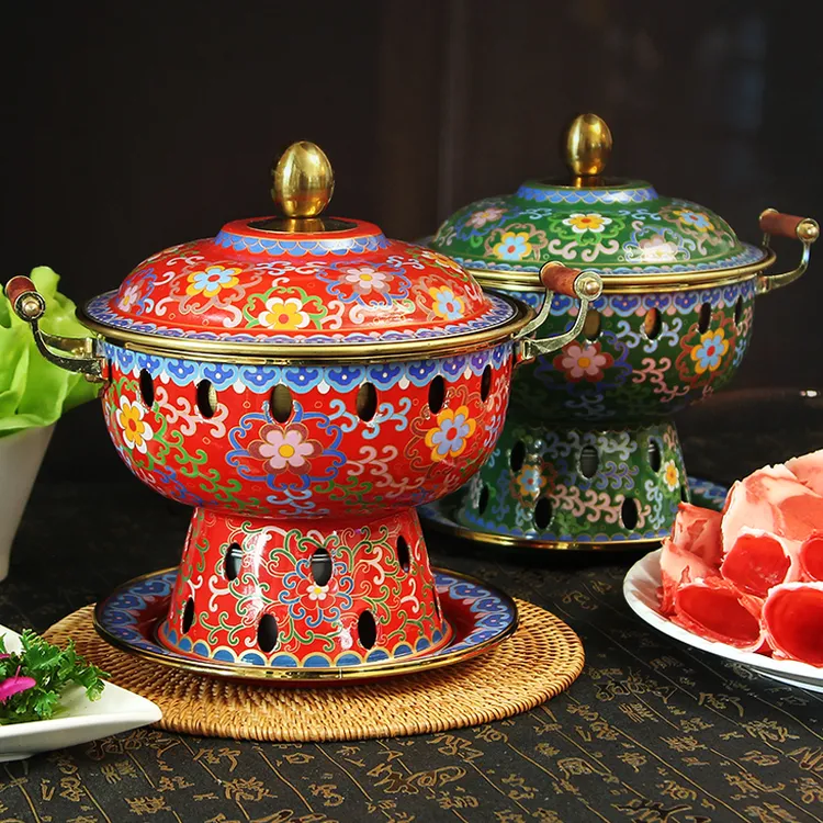 景泰蓝酒精炉小火锅一人一锅户外加厚纯铜单人铜火锅会所酒店专用