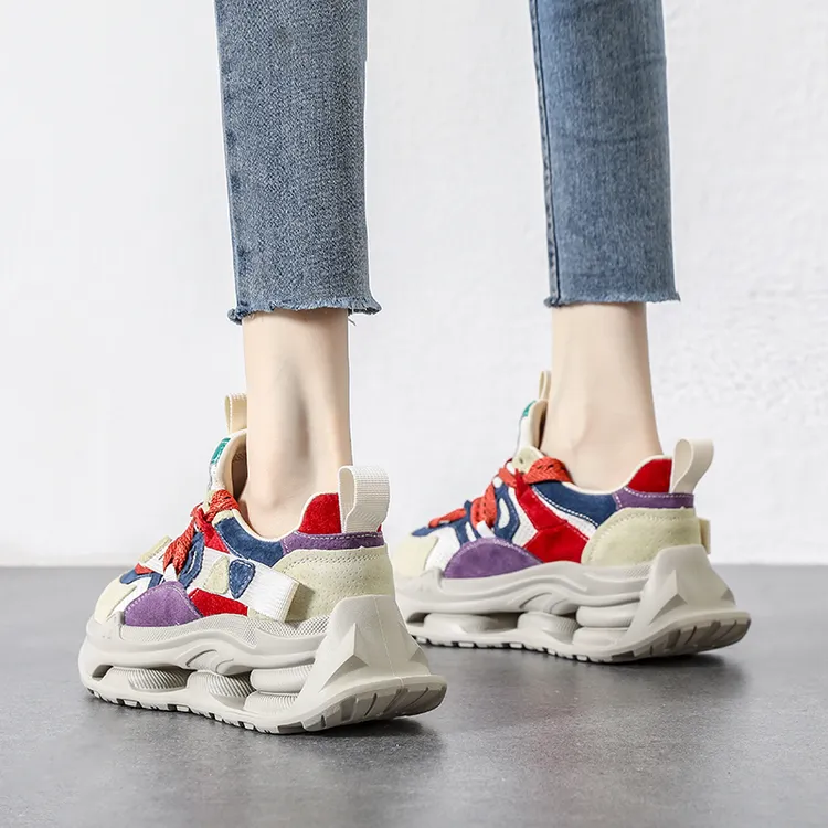 复古运动鞋软底真皮老爹鞋彩色2025秋款女鞋新款轻便休闲鞋女圆头