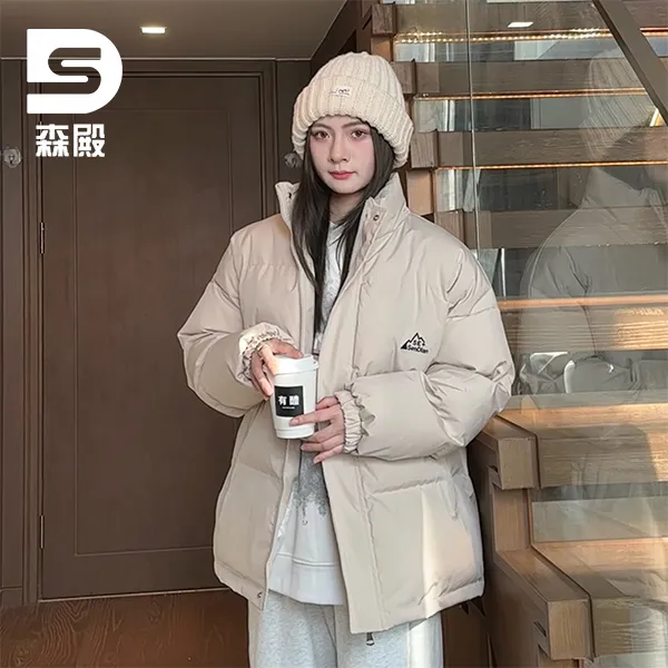  Sendian【森殿】加厚保暖棉服冬季立领外套宽松黑色面包服刺绣棉衣