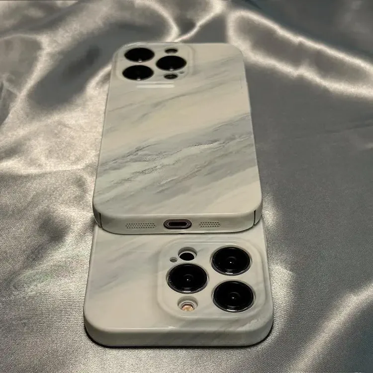 灰白大理石适用苹果16promax手机壳iPhone15双层14Pro菲林