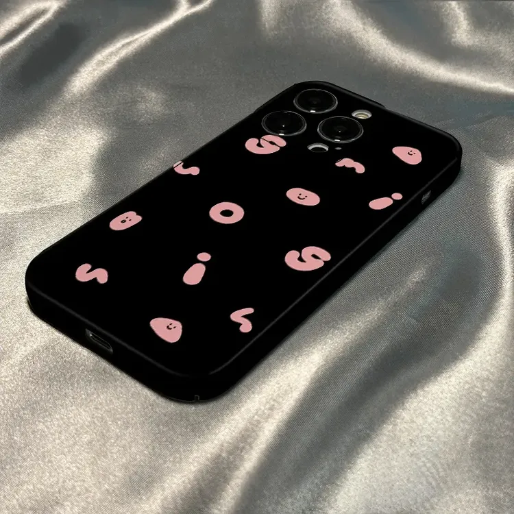 简约黑粉字母适用苹果16promax手机壳iPhone15双层14Pro菲林