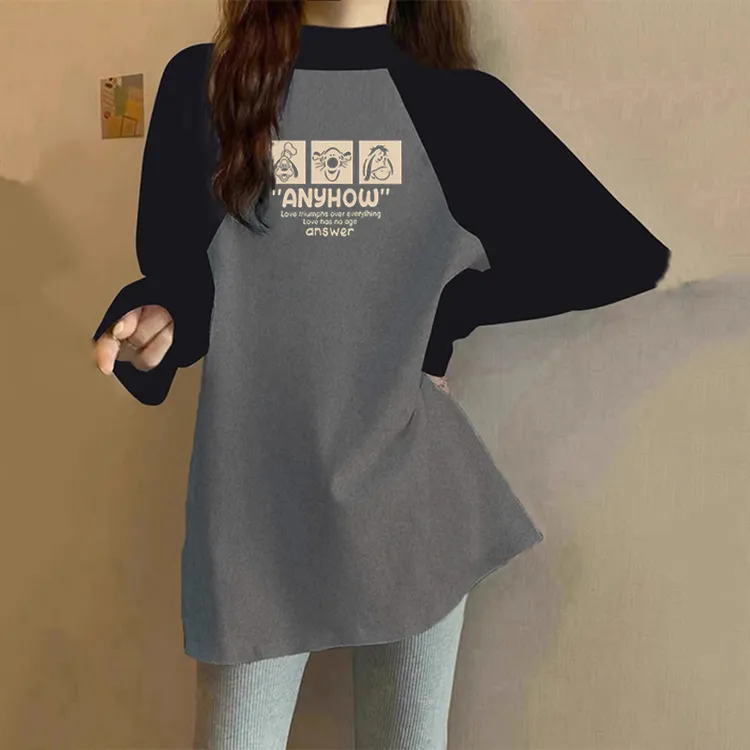 2023新款百搭洋气减龄中长款遮屁股T恤女秋冬季搭配鲨鱼裤的上衣