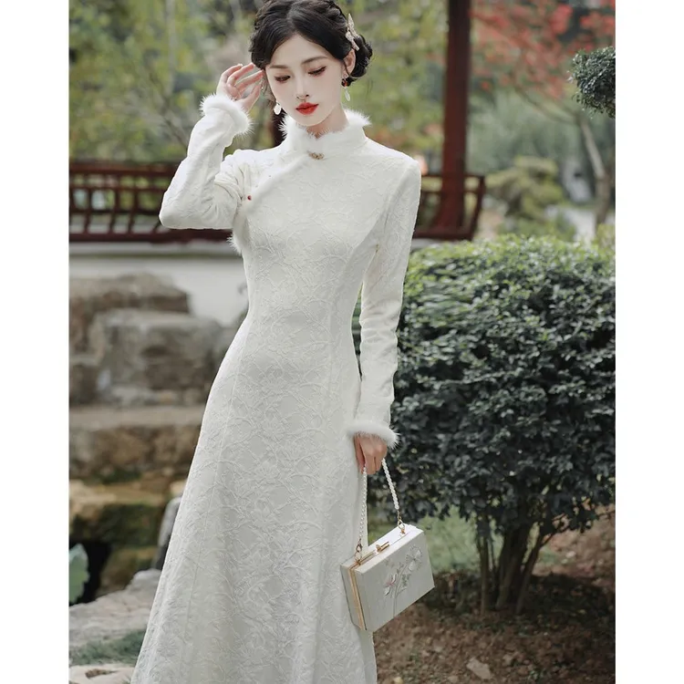 新中式改良旗袍裙高端气质日常少女复古民国风加绒连衣裙秋冬6630