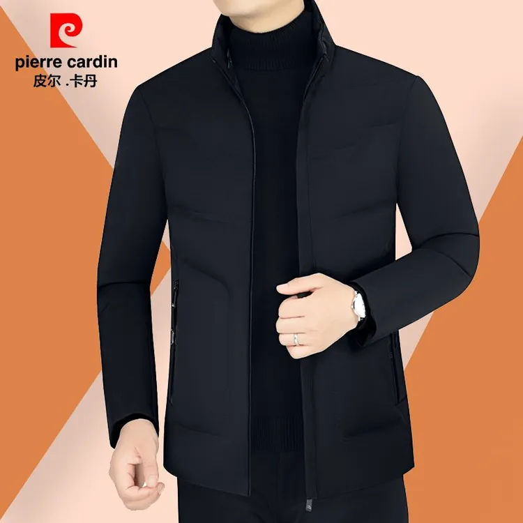 皮尔卡丹冬季羽绒服男白鸭絨青中年男士短款外套爸爸防寒加厚冬装