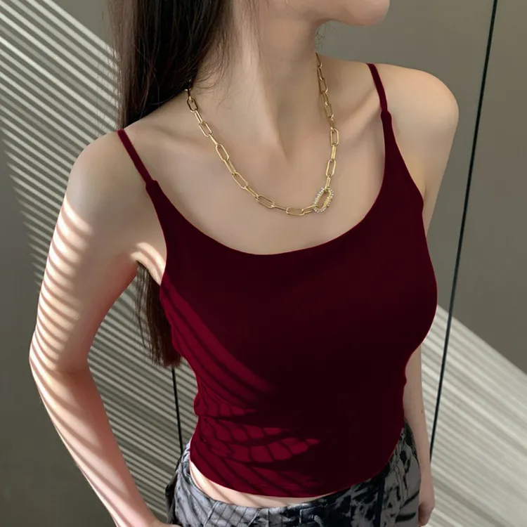 安可拉红小吊带背心女早秋冬新款西装内搭带胸垫磨毛保暖打底上衣