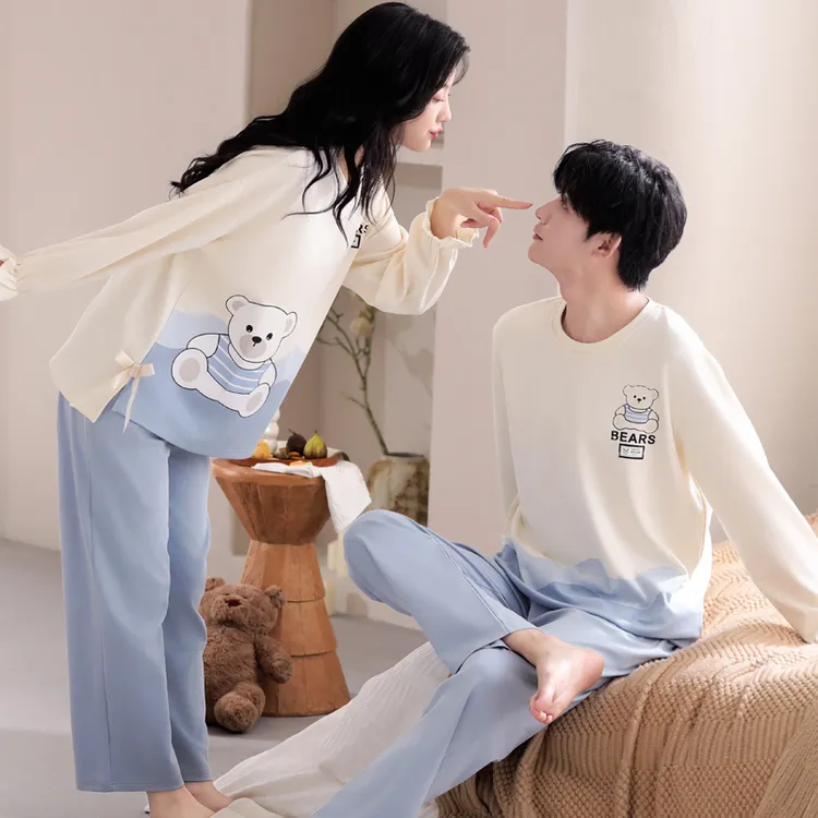 2024年新款春秋季情侣睡衣秋纯棉长袖可爱卡通男女家居服套装秋款