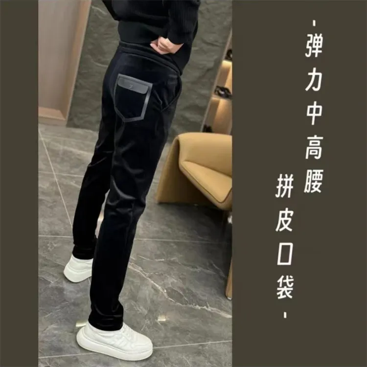 2025秋冬新款金丝绒裤子男潮流百搭修身直筒裤高档欧货帅气休闲裤