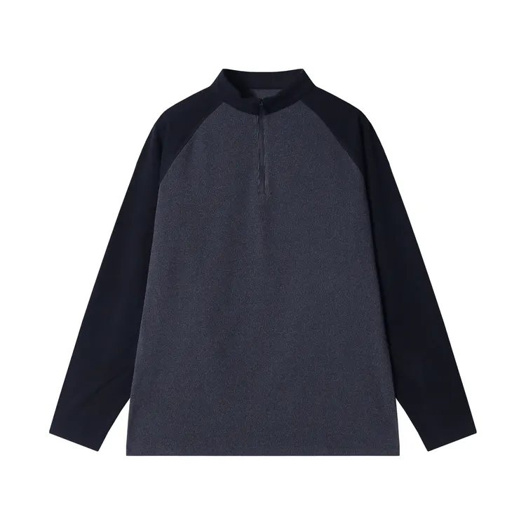 秋冬季新款时尚个性美式撞色半拉链立领长袖T恤舒适高级感上衣