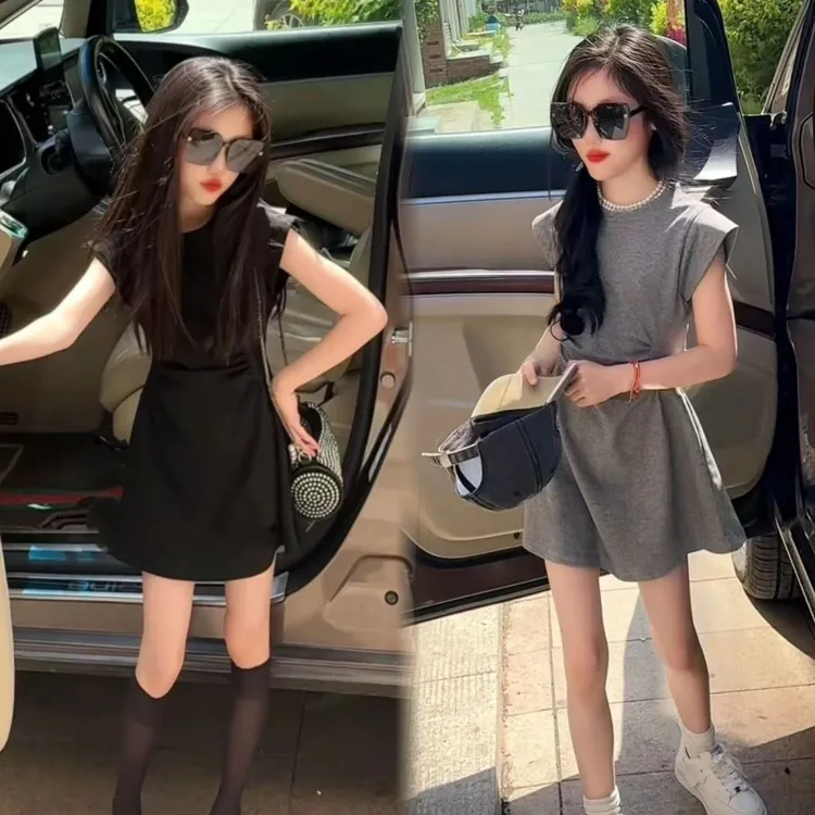 女童连衣裙夏季2024新款中大童网红时尚洋气韩版法式高级收腰裙子